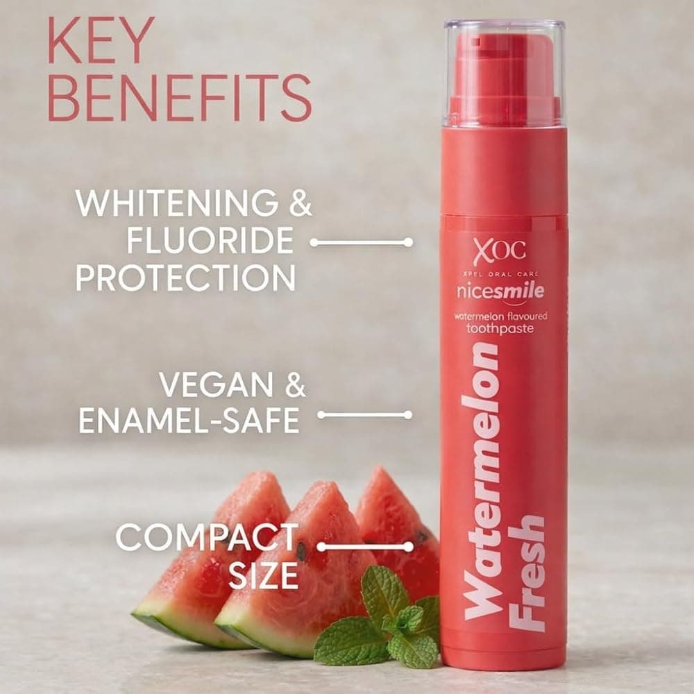 Nice Smile Watermelon Fresh key benefits: whitening and fluoride protection, vegan and enamel-safe